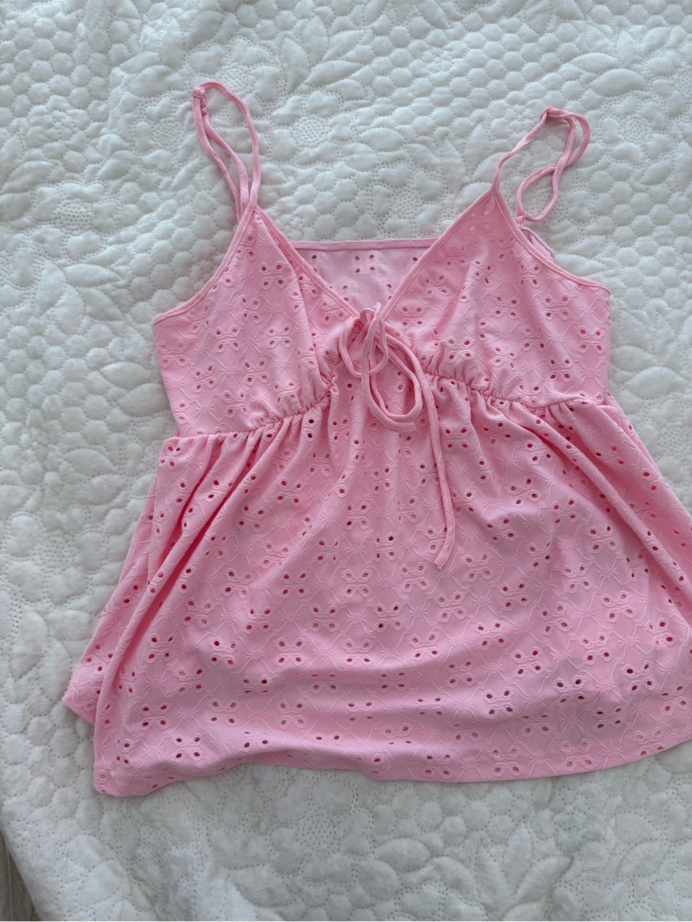 Pink Eyelet Tie-Front Cami Tank Top